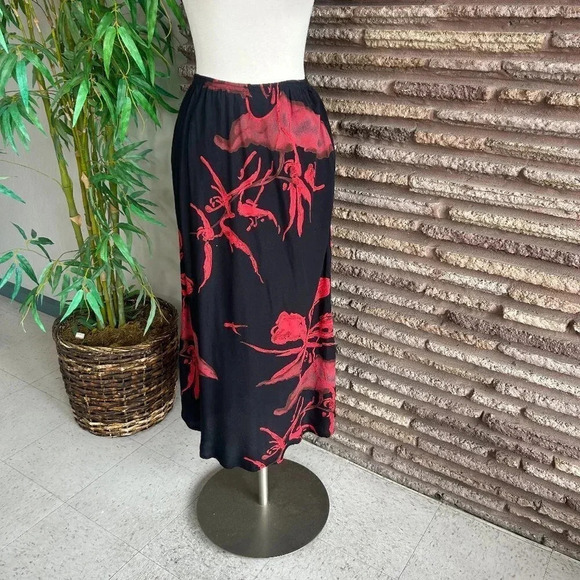 Carole Little Vintage 90s Black And Red Floral Print Maxi Skirt Size 4 - Picture 1 of 6